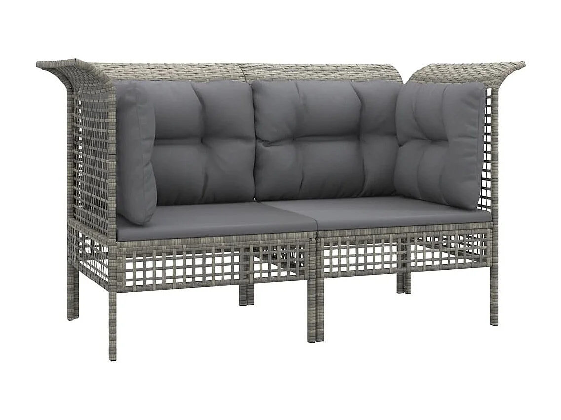 Garten-Ecksofas mit Kissen 2 Stk. Grau Poly Rattan
