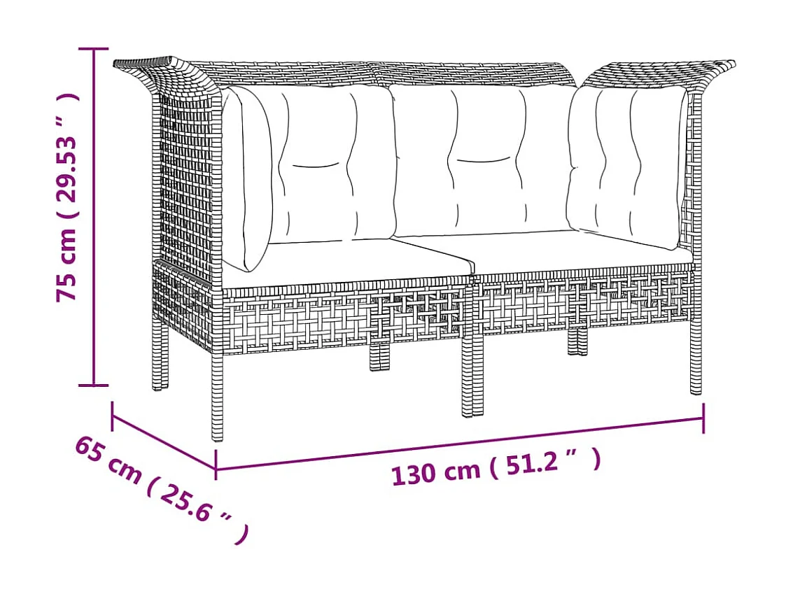 Garten-Ecksofas mit Kissen 2 Stk. Grau Poly Rattan