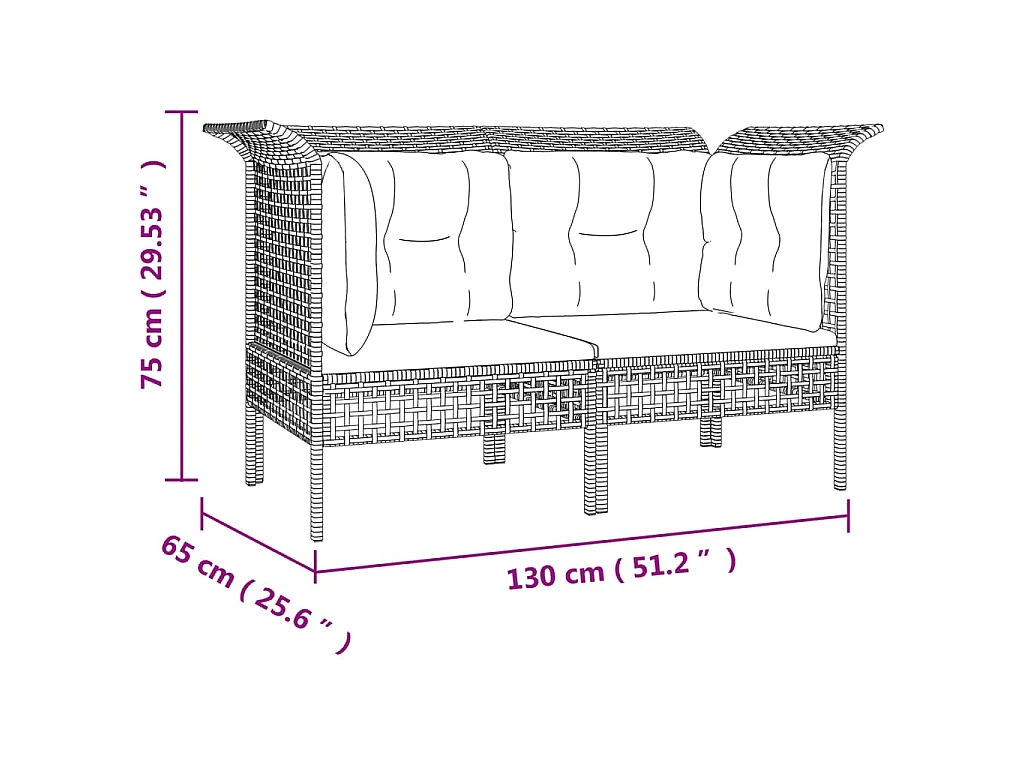 Garten-Ecksofas mit Kissen 2 Stk. Grau Poly Rattan