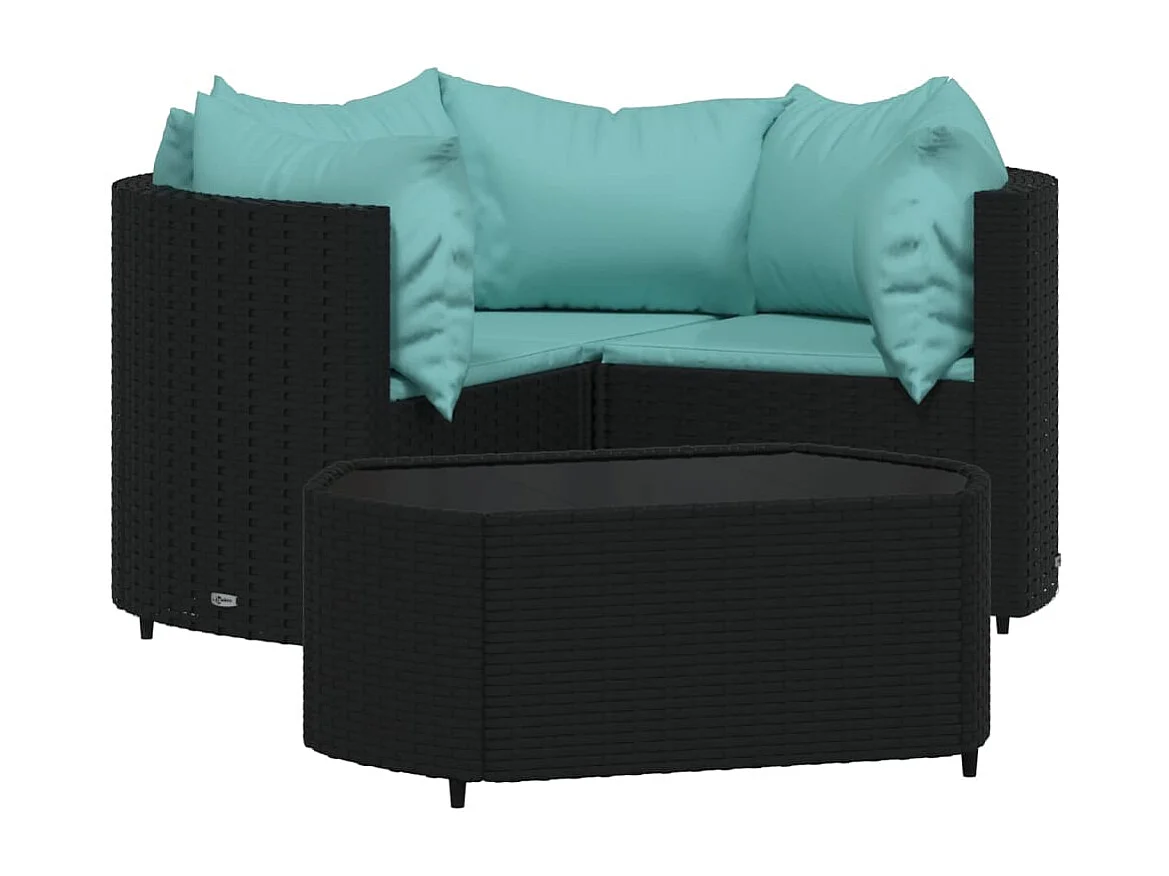 Set Divani da Giardino 4 pz con Cuscini Nero in Polyrattan