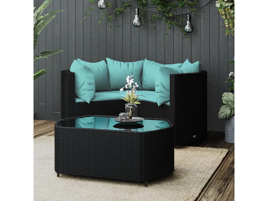 Set Divani da Giardino 4 pz con Cuscini Nero in Polyrattan