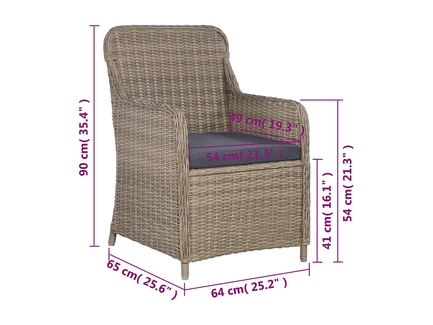 Set da Bistro 3 pz con Cuscini in Polyrattan Marrone