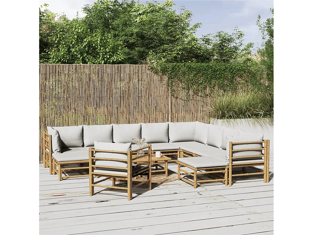 Salon de jardin 12 pcs avec coussins gris clair bambou
