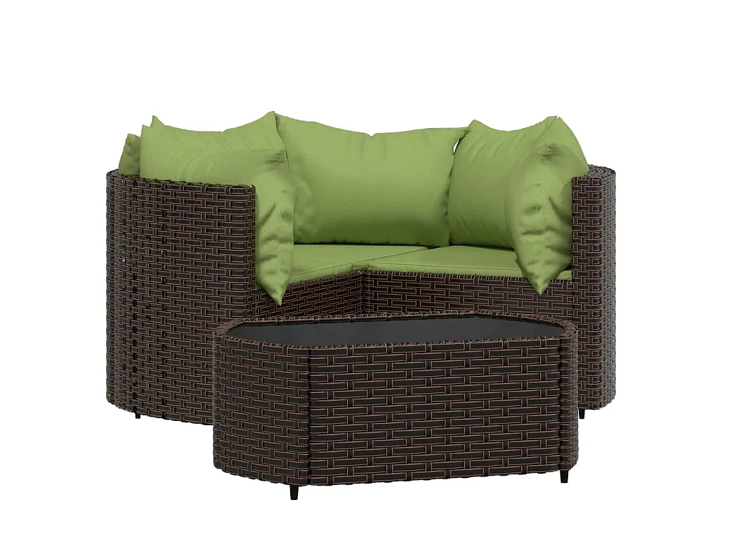 4-delige Loungeset met kussens poly rattan bruin