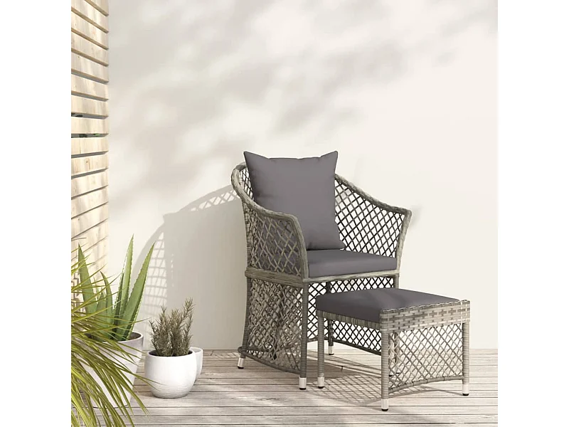 Salon de jardin 2 pcs avec coussins Gris Résine tressée