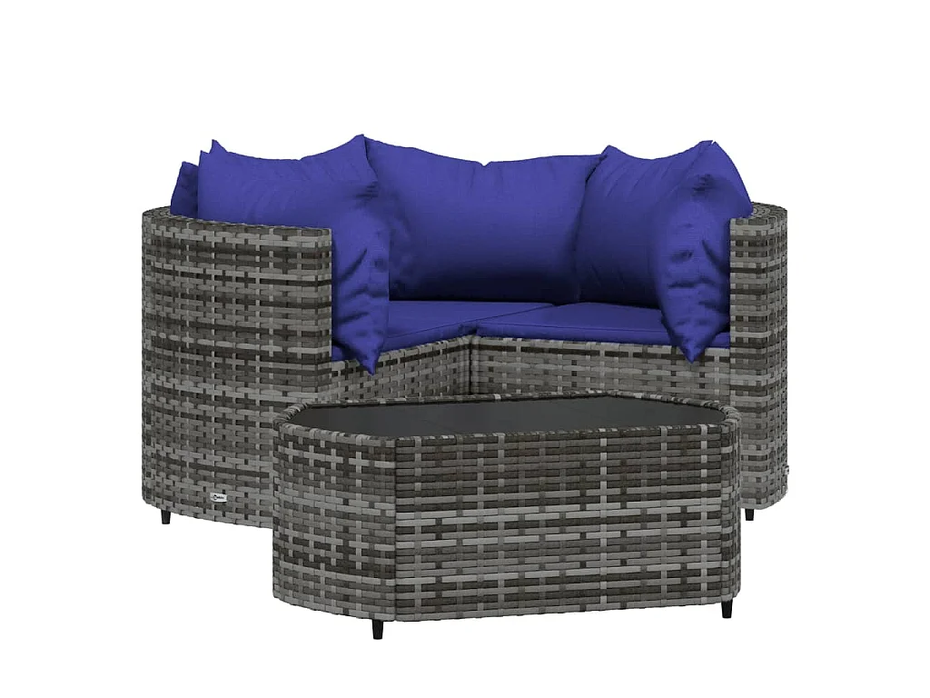 Set Divani da Giardino 4 pz con Cuscini in Polyrattan Grigio