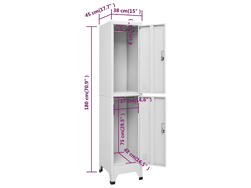 Armoire à casier avec 2 compartiments 38x45x180 cm