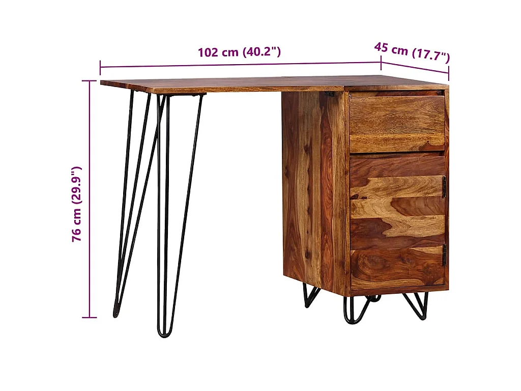 Bureau avec 1 tiroir et 1 armoire Bois massif