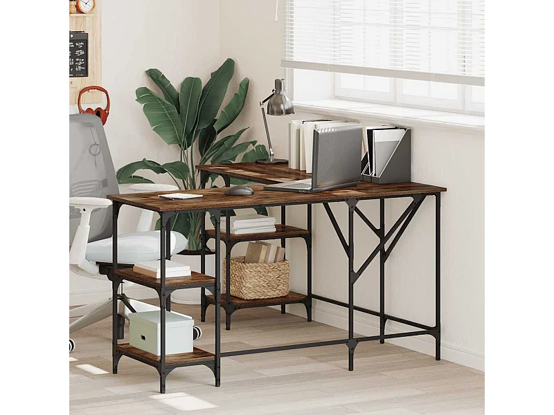 Bureau chêne fumé 139x139x75 cm bois d'ingénierie