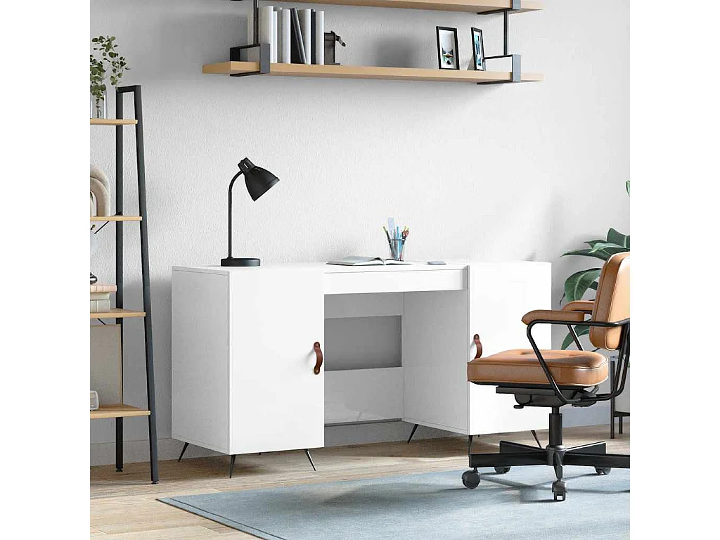 Scrivania Bianco Lucido 140x50x75 cm in Legno Multistrato