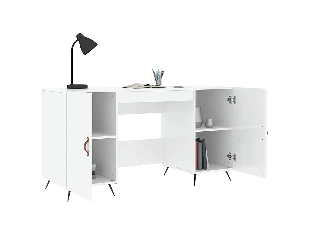 Scrivania Bianco Lucido 140x50x75 cm in Legno Multistrato