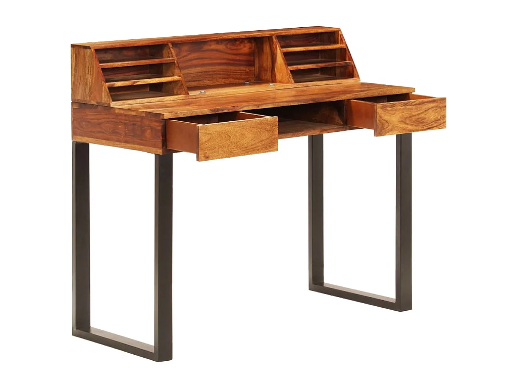 Escritorio de madera maciza de acacia y acero 110x50x94 cm