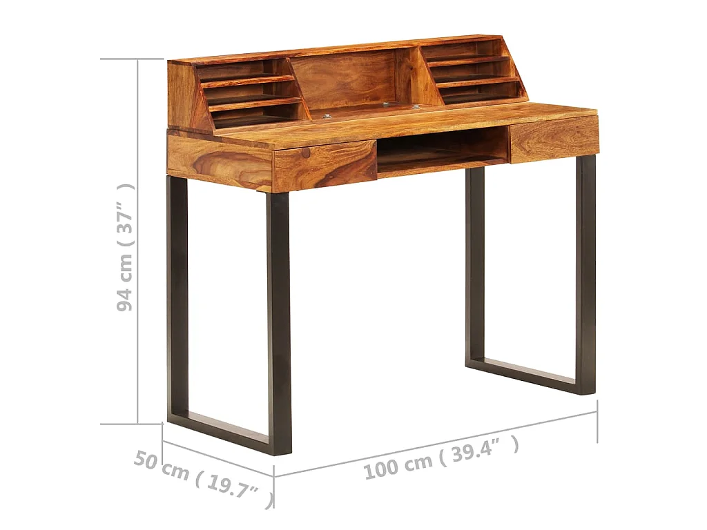 Escritorio de madera maciza de acacia y acero 110x50x94 cm