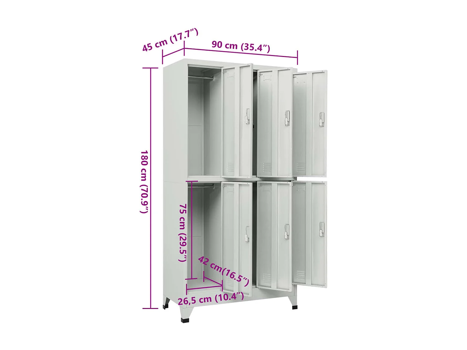 Schließfachschrank mit 6 Fächern Stahl 90x45x180 cm Grau