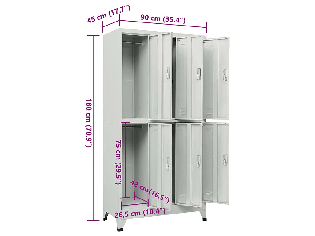 Lockerkast met 6 vakken 90x45x180 cm staal grijs