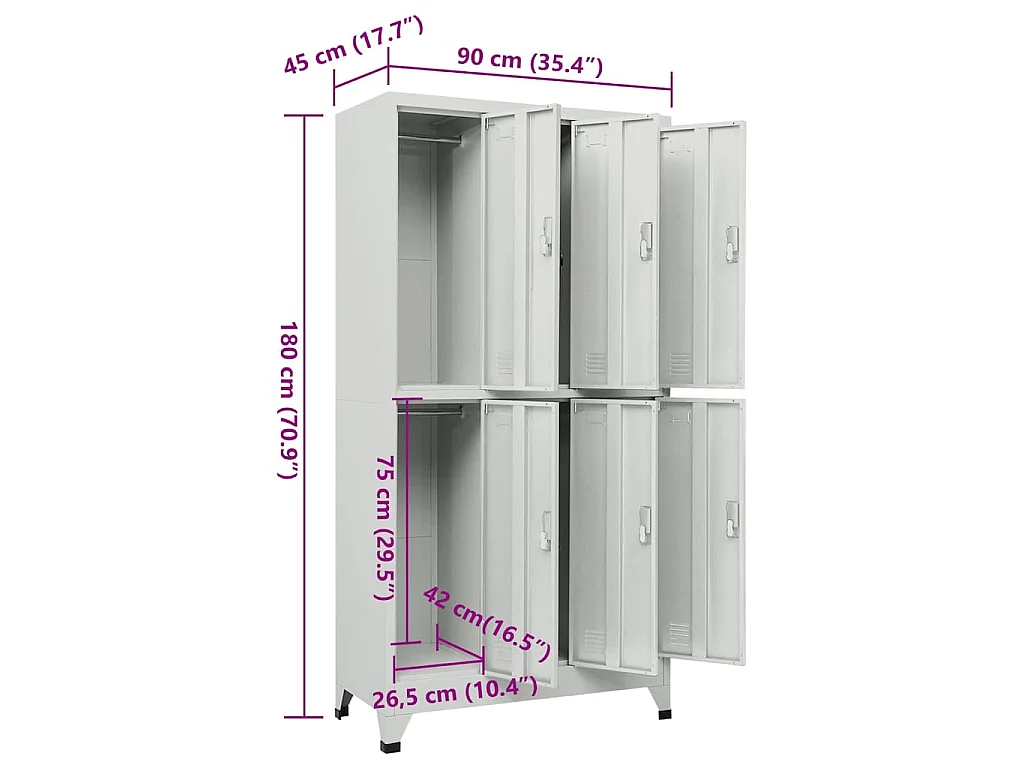 Lockerkast met 6 vakken 90x45x180 cm staal grijs