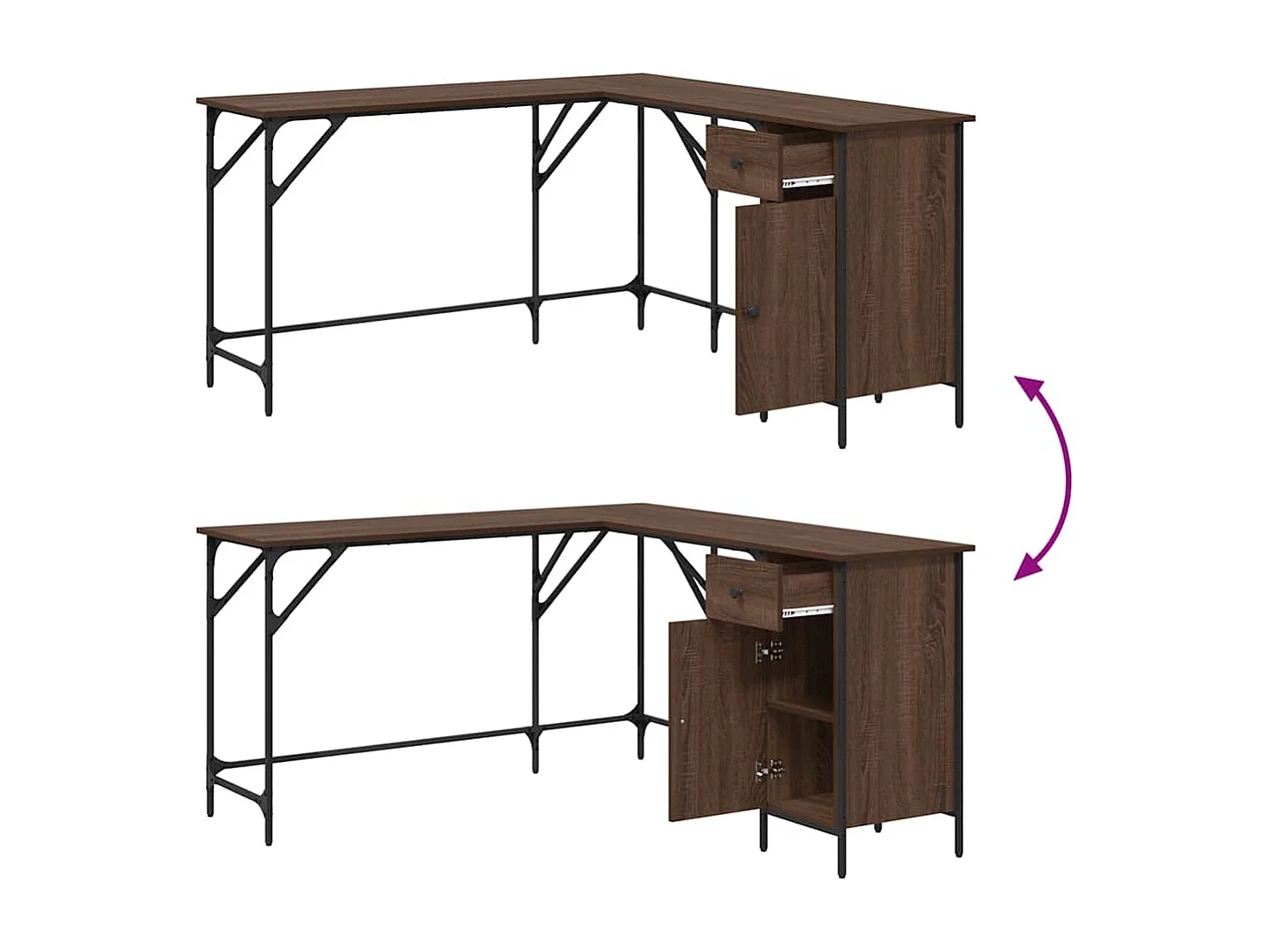 Bureau chêne marron 141x141x75 cm bois d'ingénierie