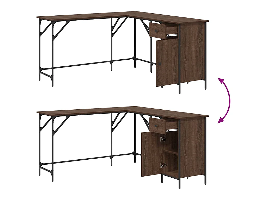 Bureau chêne marron 141x141x75 cm bois d'ingénierie