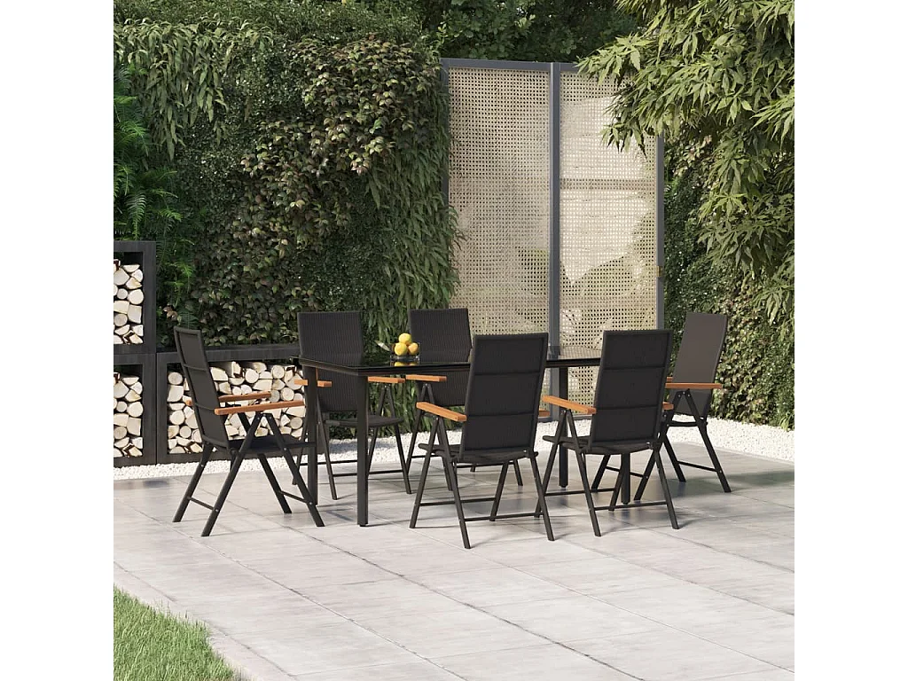 Set da Pranzo da Giardino 7 pz Nero e Marrone in Polyrattan