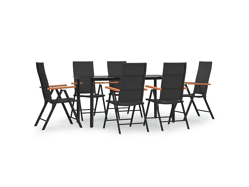 Ensemble à manger de jardin 7 pcs Noir et marron Résine tressée
