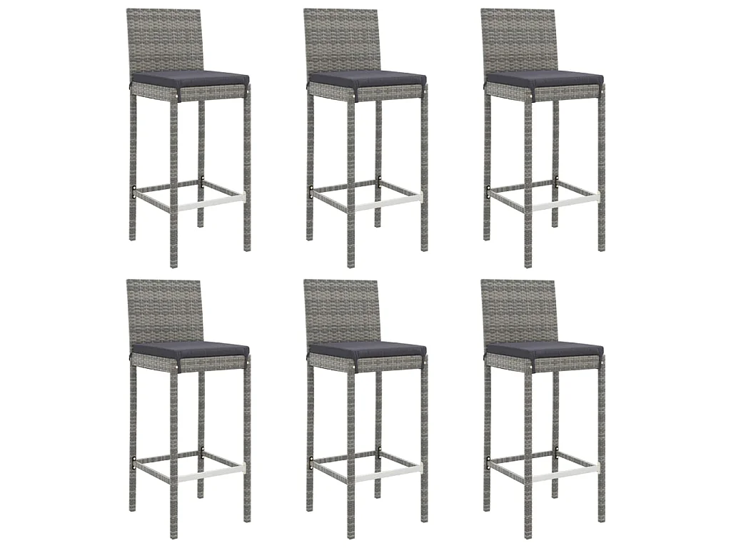 Ensemble de bar de jardin 7 pcs avec coussins gris poly rotin