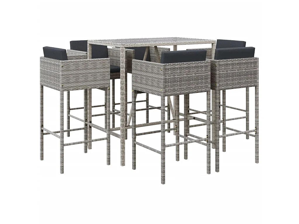 Ensemble de bar de jardin 7 pcs avec coussins gris poly rotin