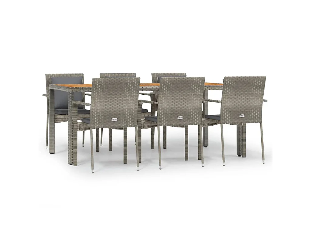Set da Pranzo da Giardino 7 pz con Cuscini in Polyrattan Grigio