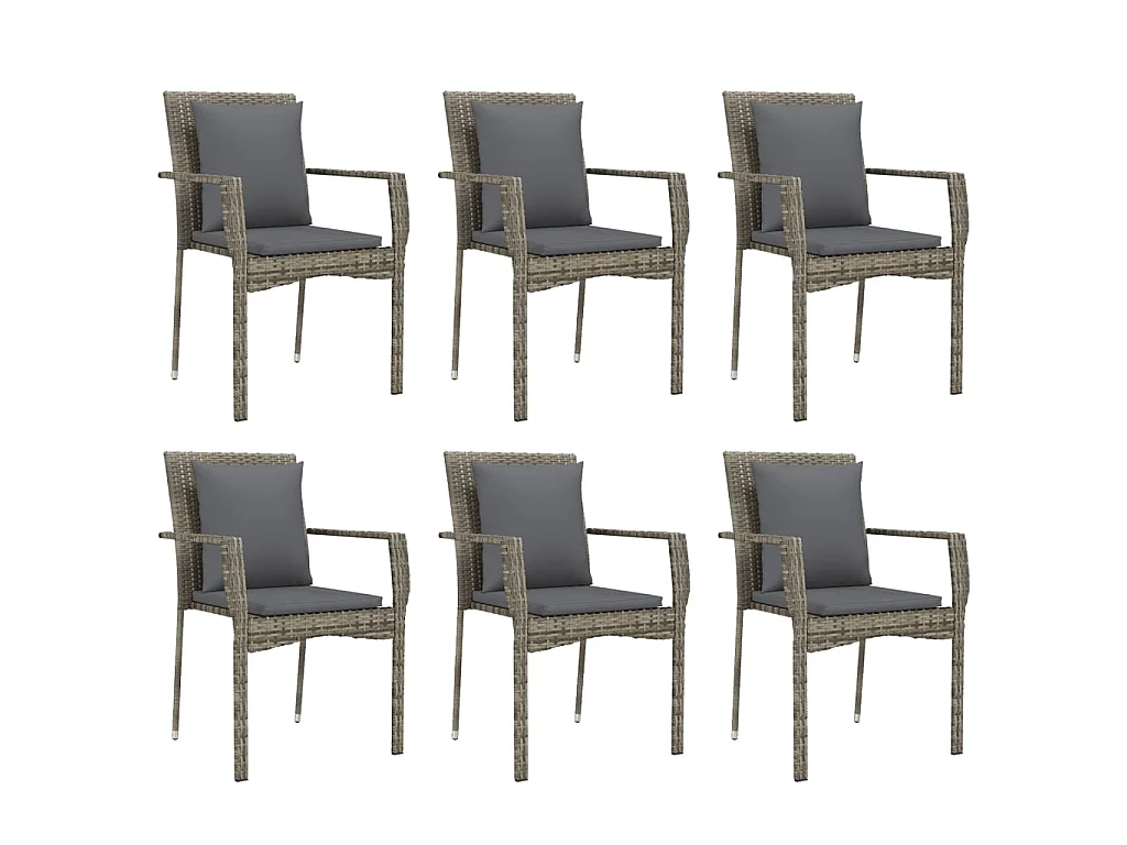 Set da Pranzo da Giardino 7 pz con Cuscini in Polyrattan Grigio