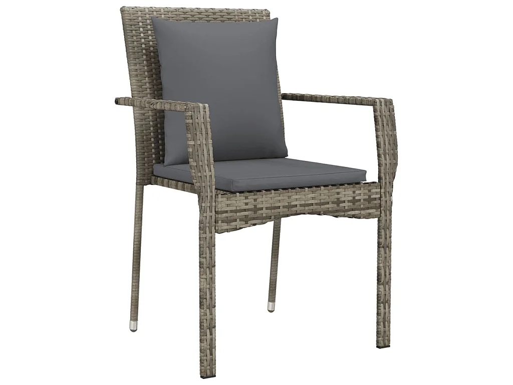 Set da Pranzo da Giardino 7 pz con Cuscini in Polyrattan Grigio