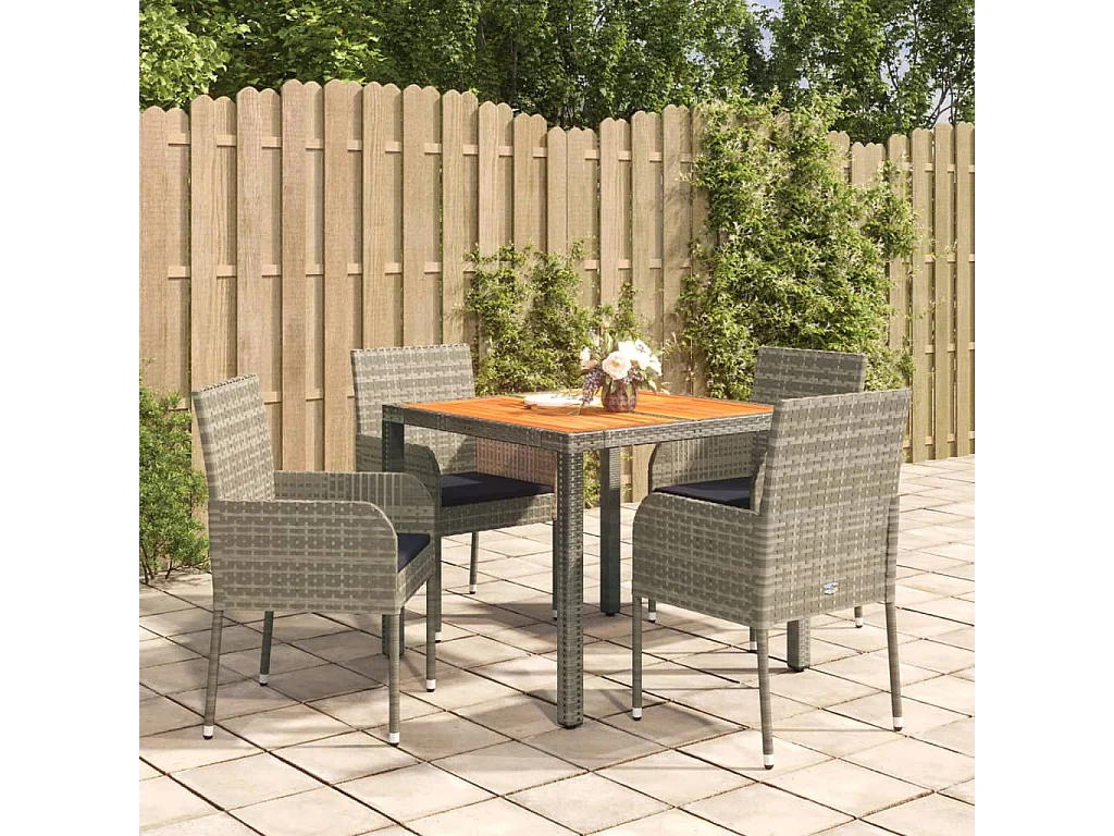 Set da Pranzo da Giardino 5 pz con Cuscini in Polyrattan Grigio