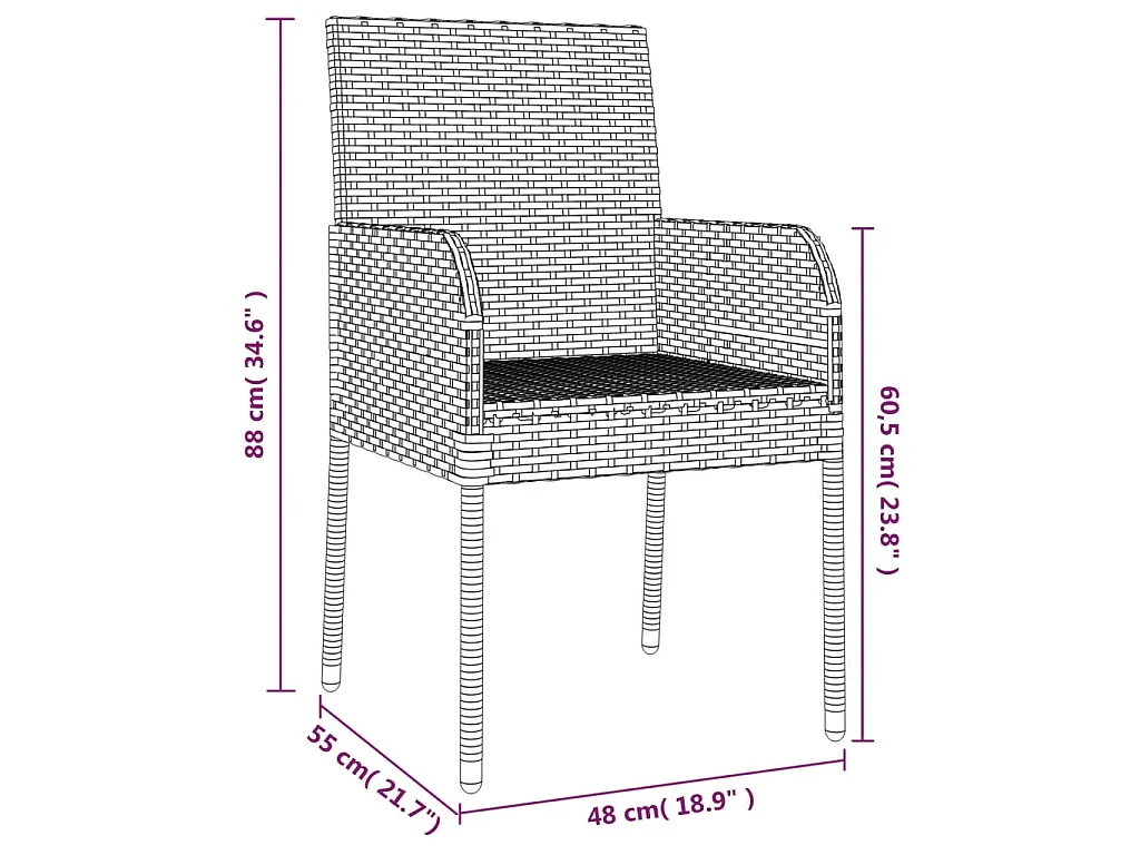 5-tlg. Garten-Essgruppe mit Kissen Grau Poly Rattan
