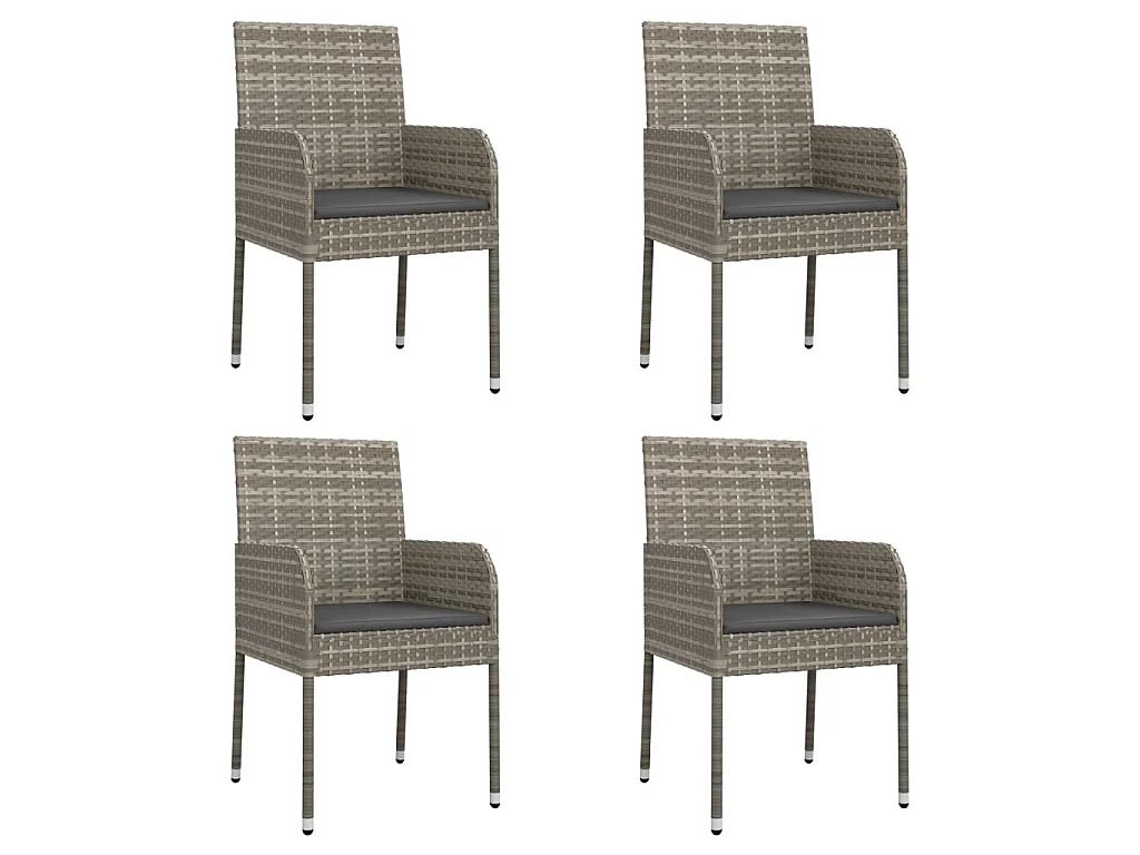 5-tlg. Garten-Essgruppe mit Kissen Grau Poly Rattan