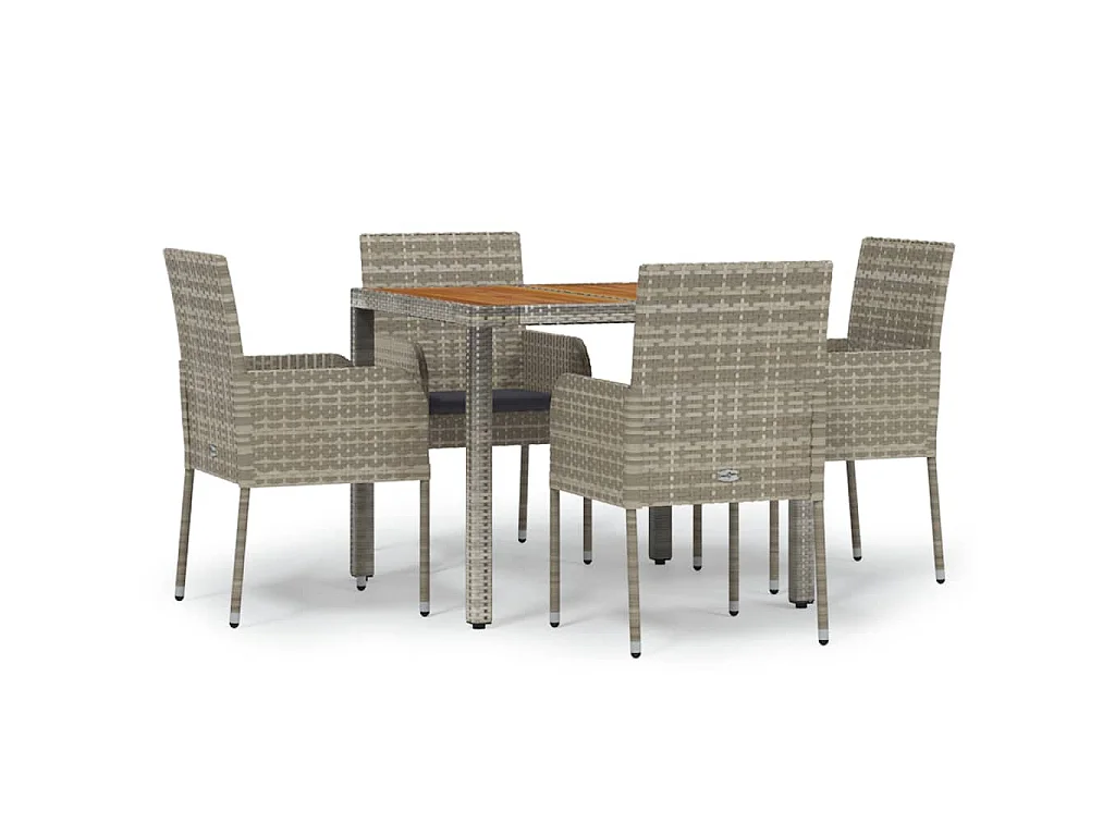 5-tlg. Garten-Essgruppe mit Kissen Grau Poly Rattan