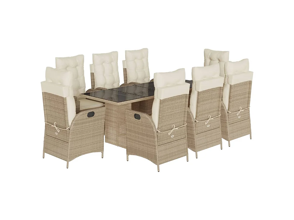 9-tlg. Garten-Essgruppe mit Kissen Beige Poly Rattan