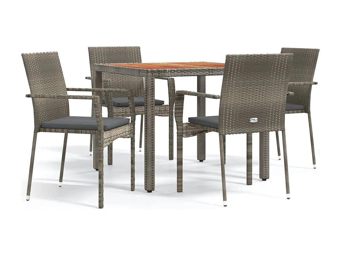 Set da Pranzo da Giardino 5 pz con Cuscini in Polyrattan Grigio