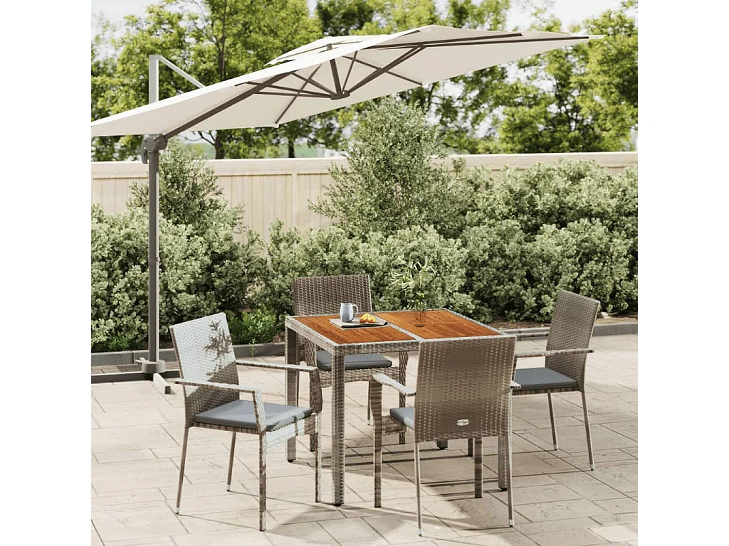 5-tlg. Garten-Essgruppe mit Kissen Grau Poly Rattan