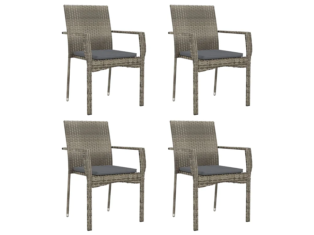 5-tlg. Garten-Essgruppe mit Kissen Grau Poly Rattan
