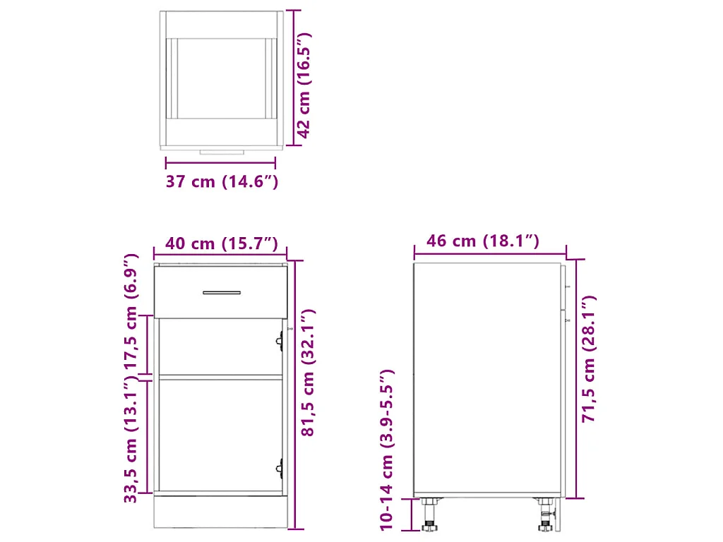 Onderkast met lade Lyon 40x46x81,5 cm bewerkt hout sonoma eikenkleurig