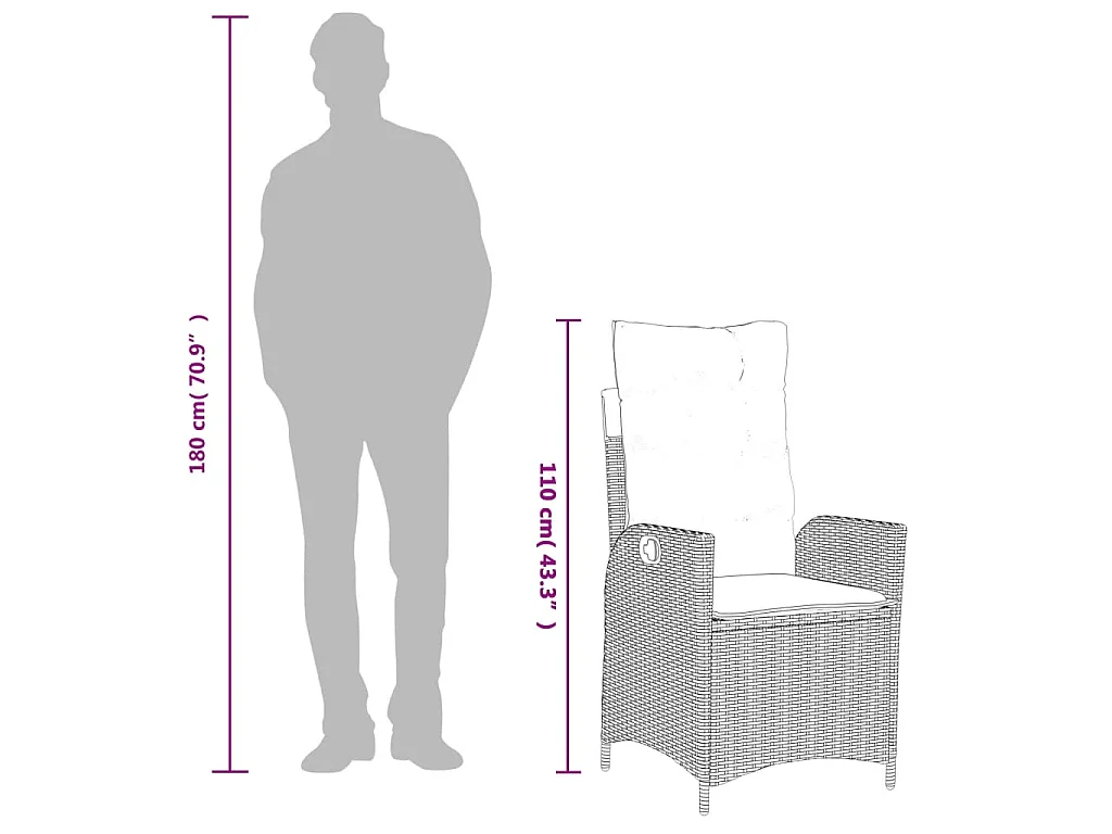 Set da Pranzo da Giardino 5 pz con Cuscini in Polyrattan Grigio