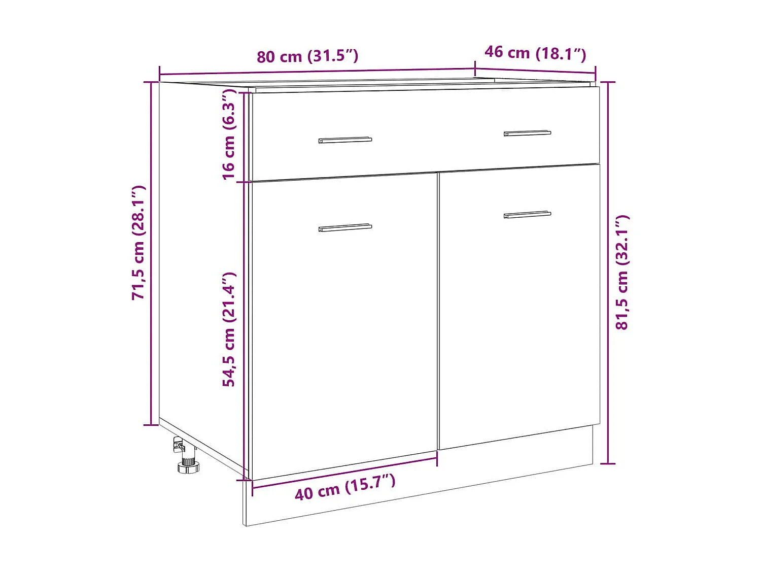 Schubunterschrank Lyon Sonoma-Eiche 80x46x81,5 cm Holzwerkstoff