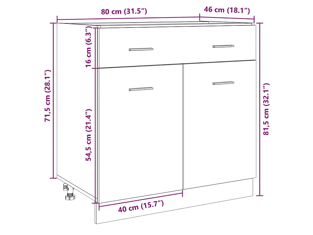Onderkast met lade Lyon 80x46x81,5 cm bewerkt hout sonoma eikenkleurig