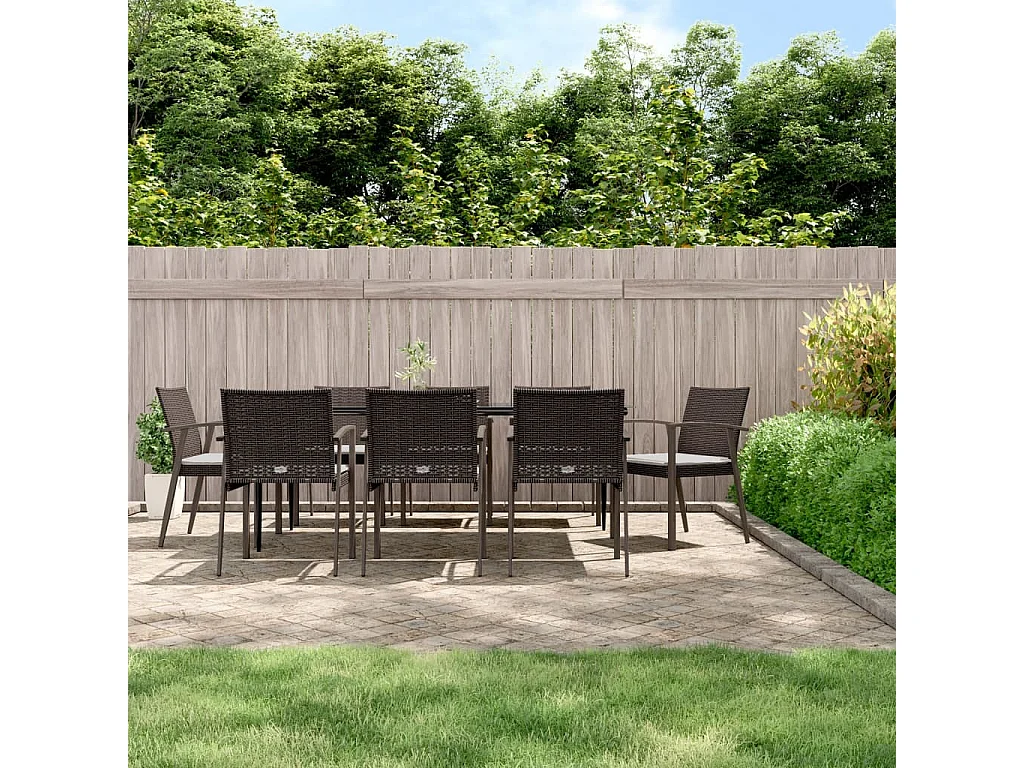 9-tlg. Garten-Essgruppe mit Kissen Poly Rattan und Stahl