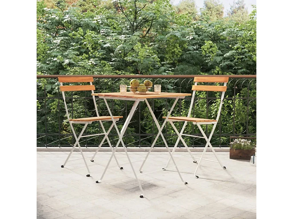 Set Bistrò Pieghevole 3pz in Legno Massello di Acacia e Acciaio
