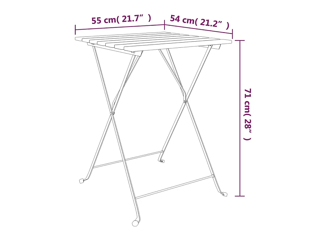 Set Bistrò Pieghevole 3pz in Legno Massello di Acacia e Acciaio
