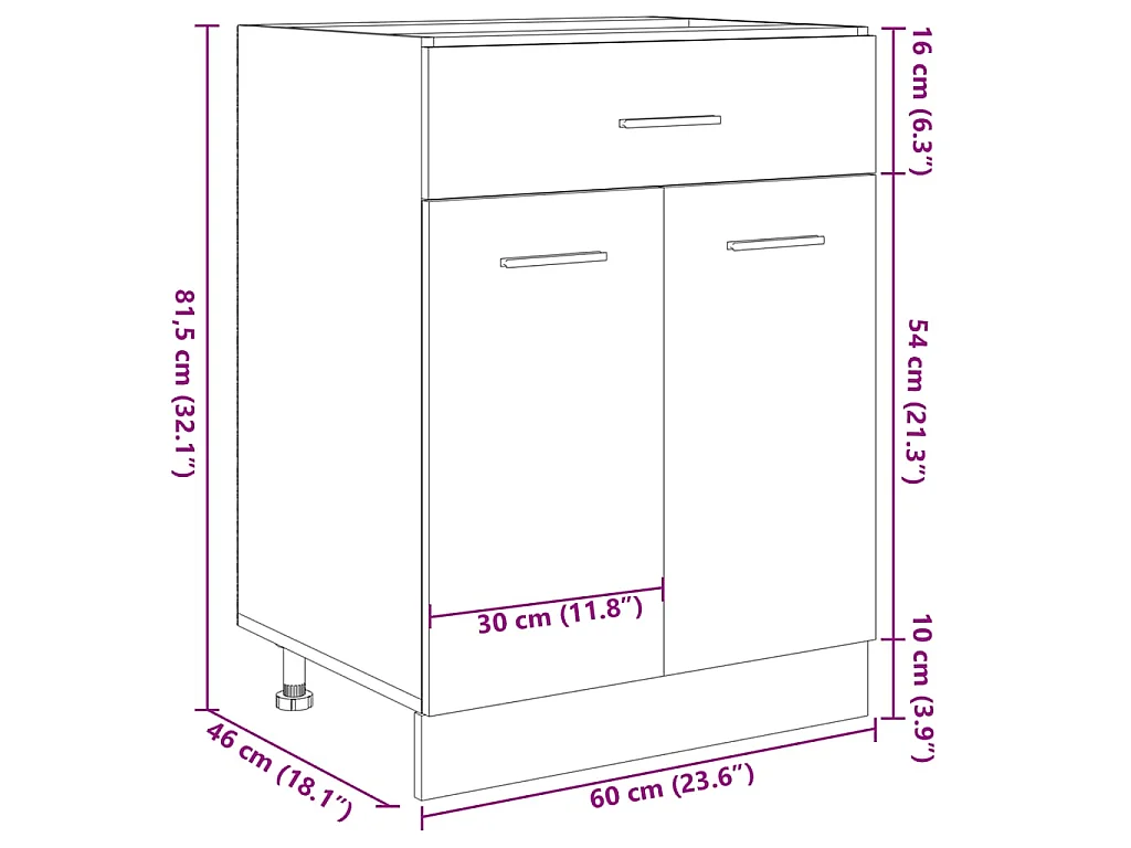 Schubunterschrank Lyon Sonoma-Eiche 60x46x81,5 cm Holzwerkstoff