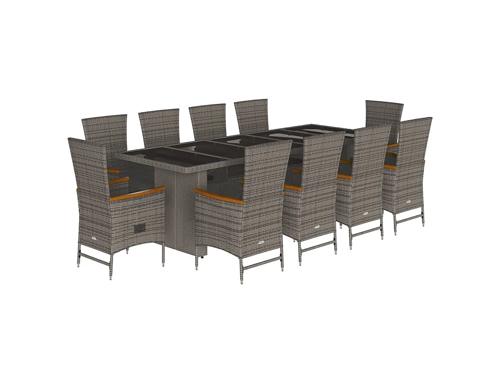 11-delige Tuinset met kussens poly rattan grijs