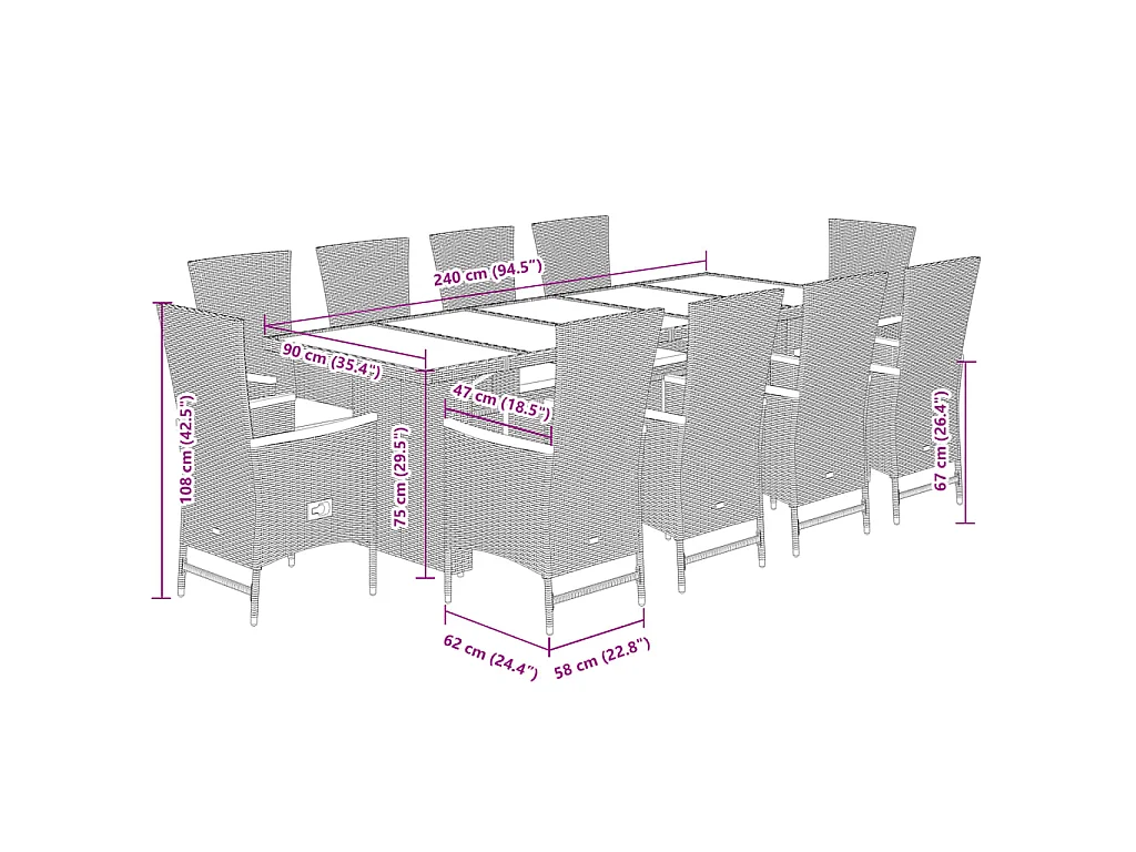 11-delige Tuinset met kussens poly rattan grijs