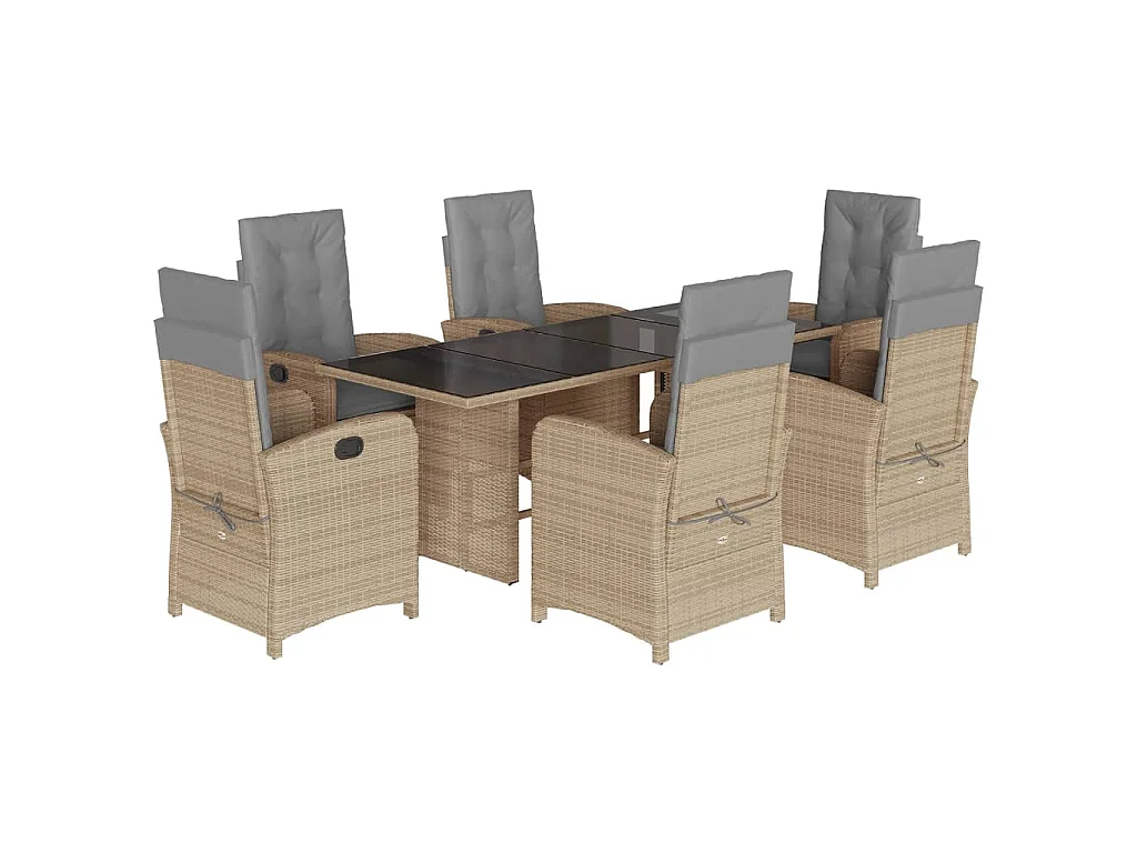 Set Pranzo da Giardino 7 pz con Cuscini Beige Misto Polyrattan