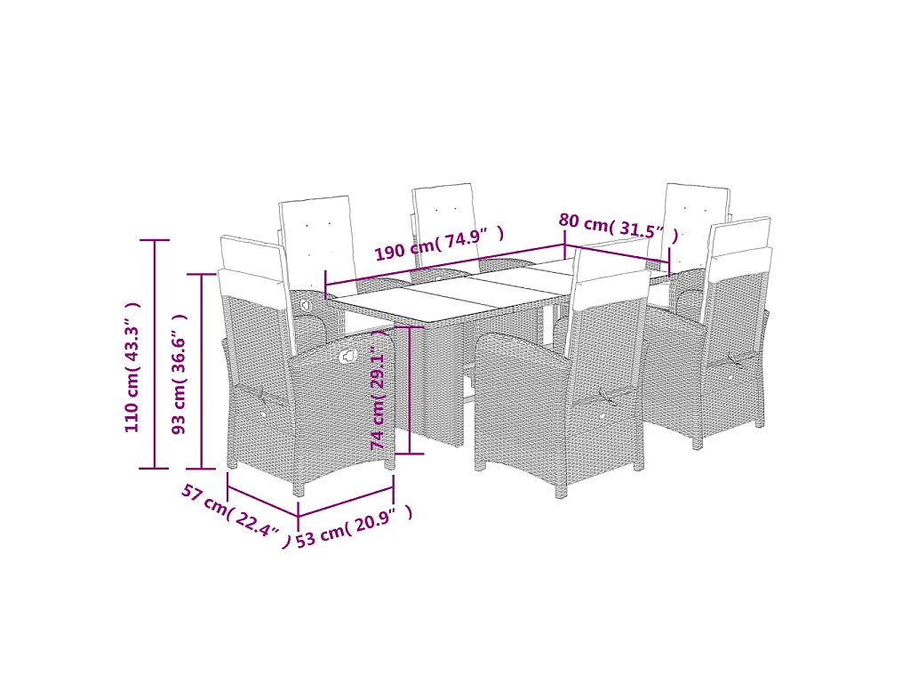 Set Pranzo da Giardino 7 pz con Cuscini Beige Misto Polyrattan