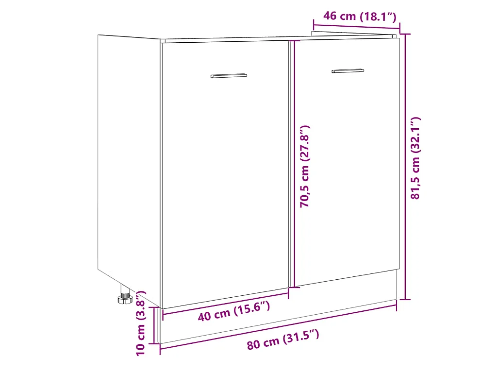 Onderkast Lyon 80x46x81,5 cm bewerkt hout sonoma eikenkleurig